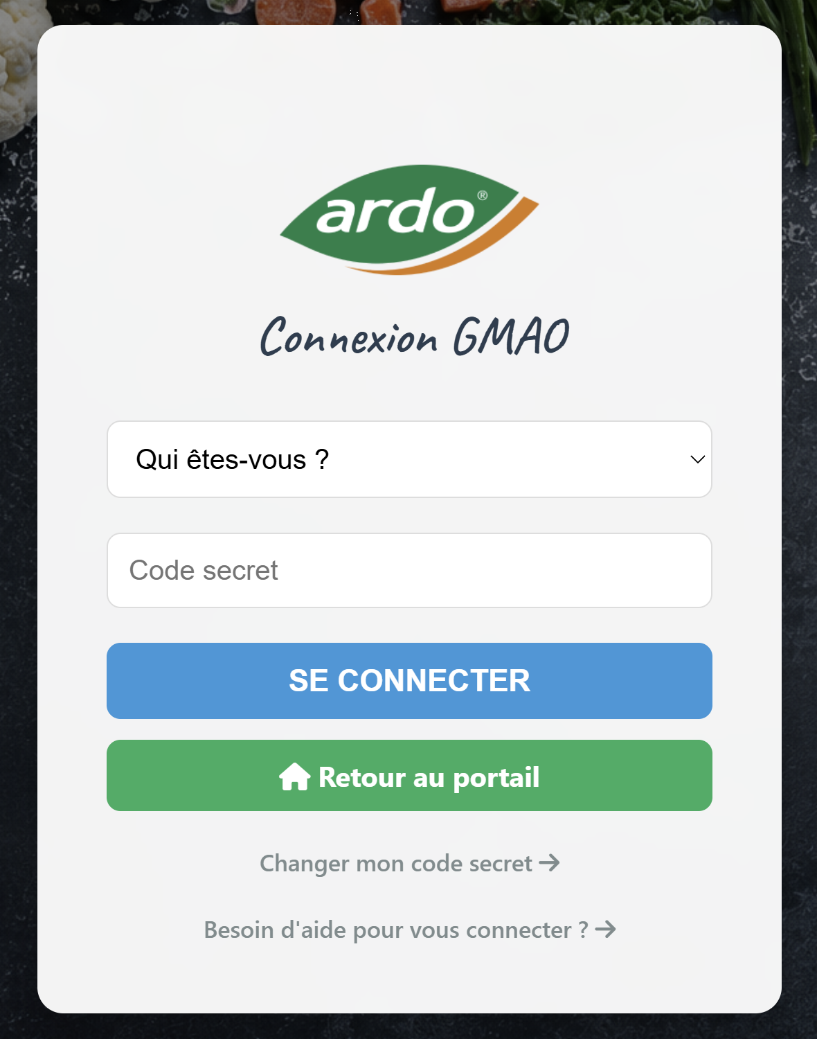 Page de connexion de la GMAO